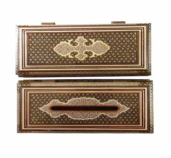 خرید ست جا قاشق و چنگال و جا دستمال کاغذی خاتم کاری شده طرح توپی پرتیکان